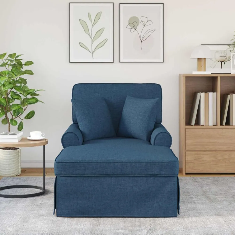vidaXL Chaise Lounge con Falda con cojín con almohada 3 pcs tela Azul Hot