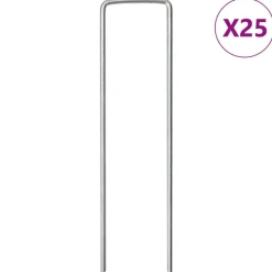vidaXL Actividades Al Aire Libre-Clavijas de tierra forma U 25 uds acero galvanizado 15x3,5 cm