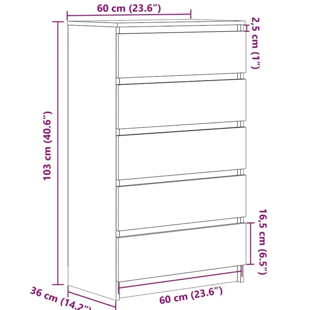 vidaXL Armarios Y Almacenamiento-Cómoda de madera contrachapada 60x36x103 cm