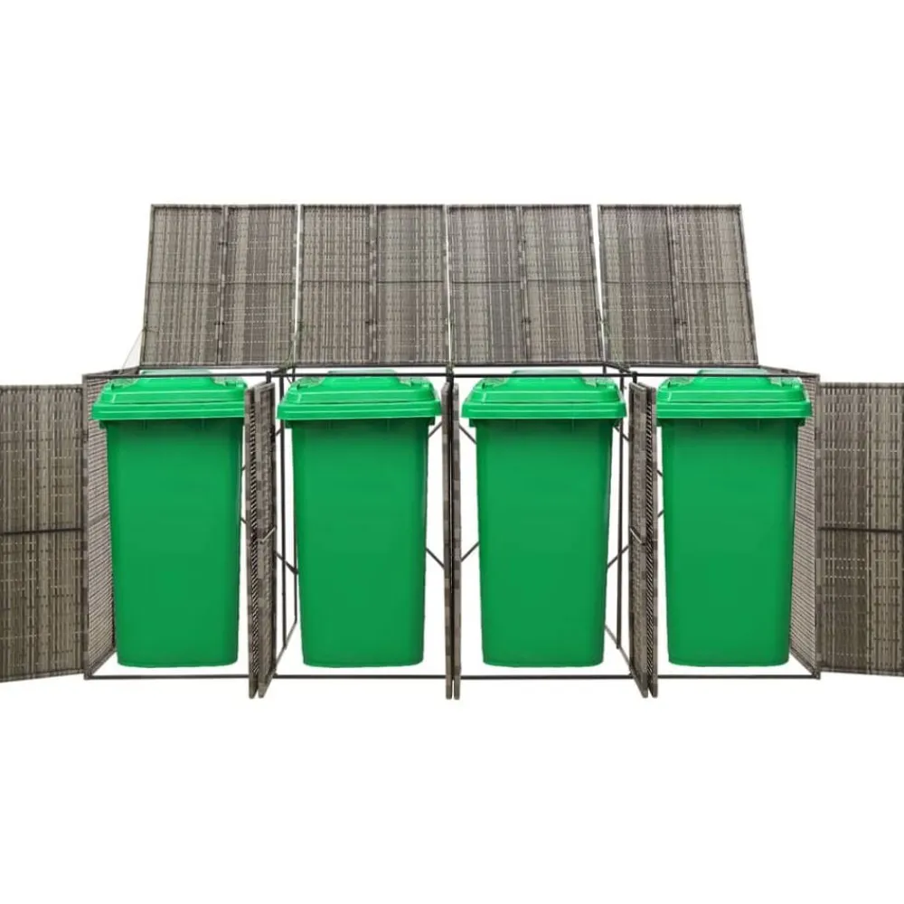 vidaXL Productos Del Hogar-Cobertizo 4 contenedores de basura ratán PE 274x80x117 cm