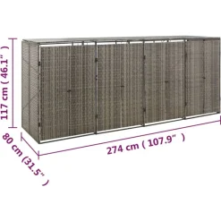vidaXL Productos Del Hogar-Cobertizo 4 contenedores de basura ratán PE 274x80x117 cm