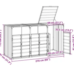 vidaXL Cobertizo 3 contenedores basura acero 216x81x115 cm Antracita Discount