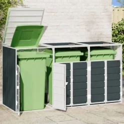 vidaXL Cobertizo 3 contenedores basura acero 216x81x115 cm Antracita Discount