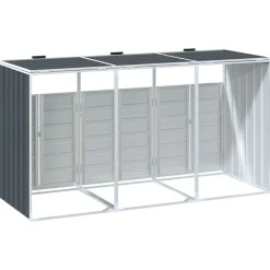 vidaXL Cobertizo 3 contenedores basura acero 216x81x115 cm Antracita Discount