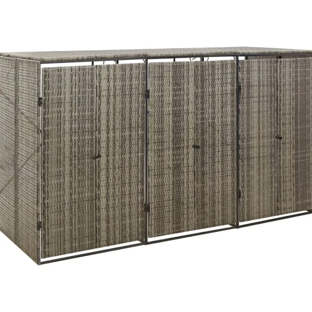vidaXL Productos Del Hogar-Cobertizo 3 contenedores de basura ratán PE 207x80x117 cm