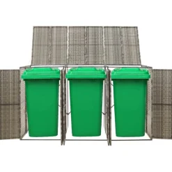 vidaXL Productos Del Hogar-Cobertizo 3 contenedores de basura ratán PE 207x80x117 cm