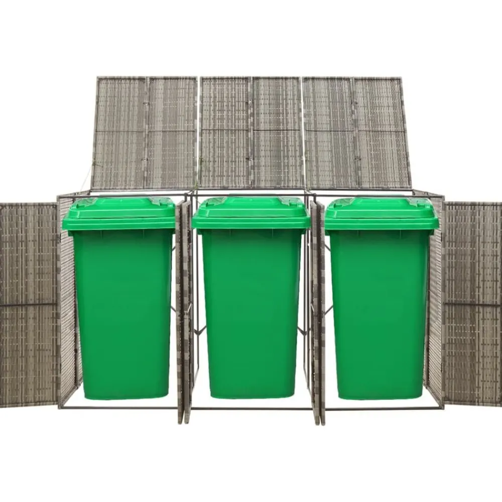 vidaXL Productos Del Hogar-Cobertizo 3 contenedores de basura ratán PE 207x80x117 cm