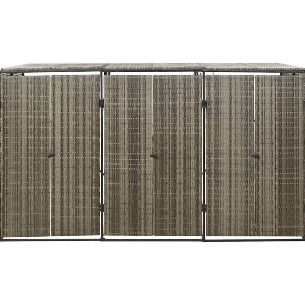 vidaXL Productos Del Hogar-Cobertizo 3 contenedores de basura ratán PE 207x80x117 cm