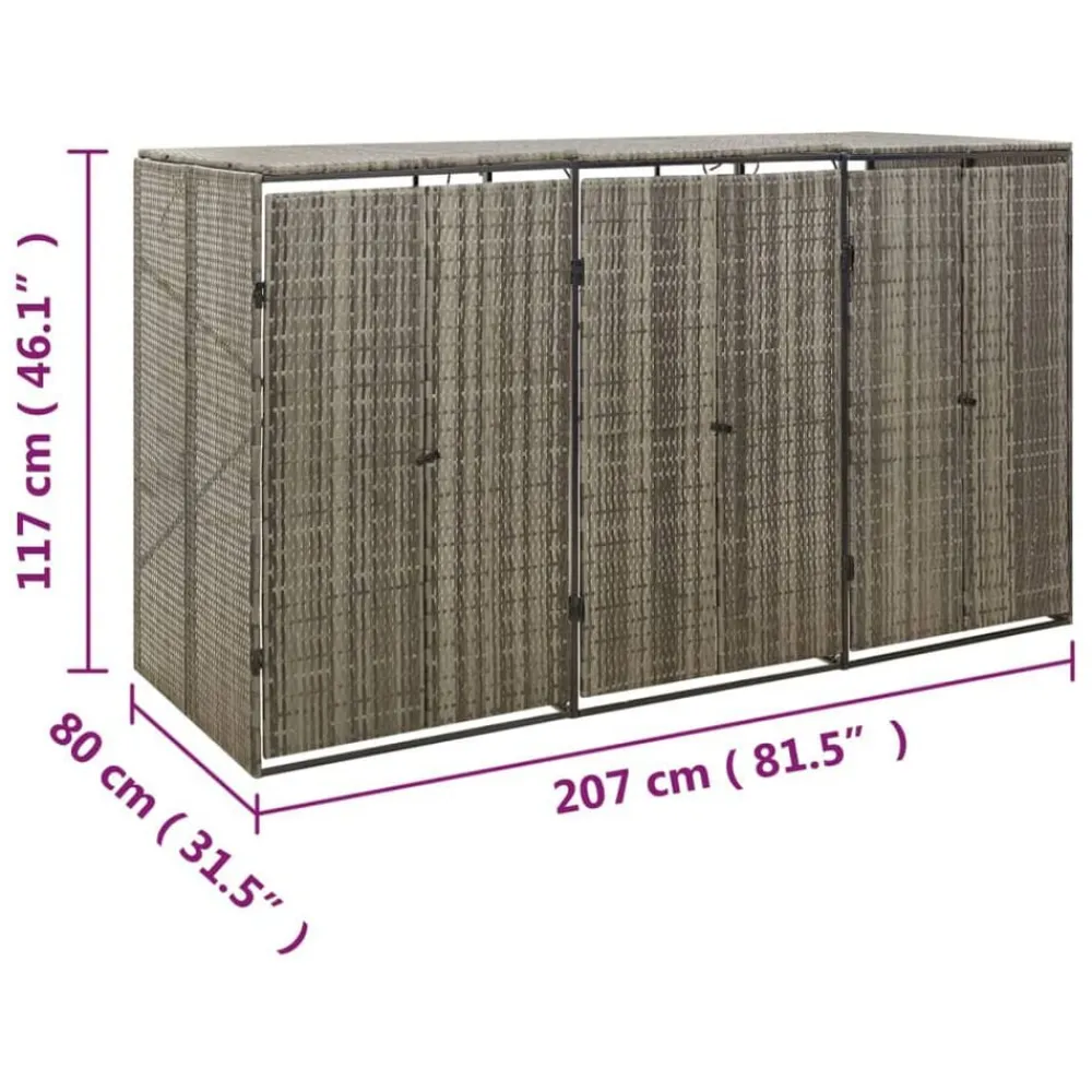 vidaXL Productos Del Hogar-Cobertizo 3 contenedores de basura ratán PE 207x80x117 cm