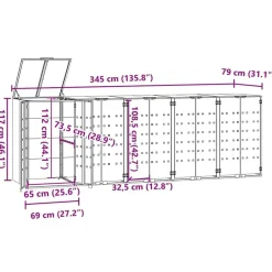 vidaXL Cobertizo de 5 contenedores de basura acero 345x79x117 cm Gris Outlet