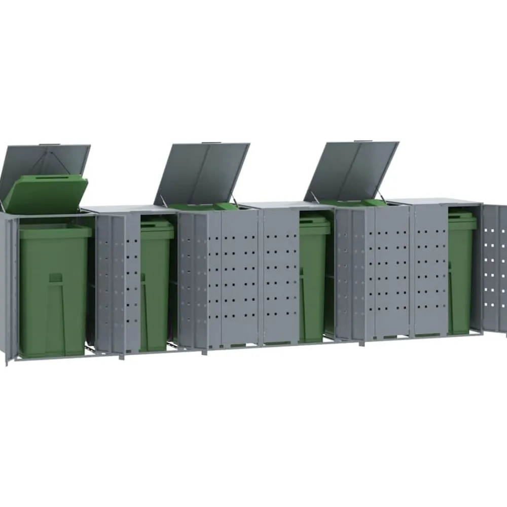 vidaXL Productos Del Hogar-Cobertizo de 6 contenedores de basura acero 414x79x117 cm