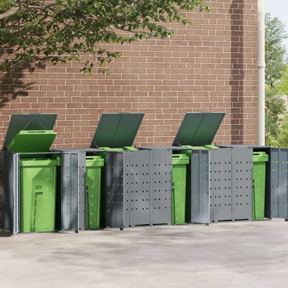 vidaXL Productos Del Hogar-Cobertizo de 6 contenedores de basura acero 414x79x117 cm