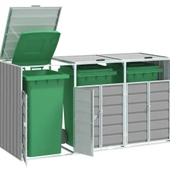 vidaXL Cobertizo de 3 contenedores basura acero 216x81x115 cm Gris Outlet