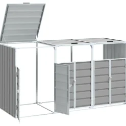 vidaXL Cobertizo de 3 contenedores basura acero 216x81x115 cm Gris Outlet
