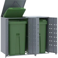 vidaXL Productos Del Hogar-Cobertizo de 2 contenedores de basura acero 138x79x117 cm