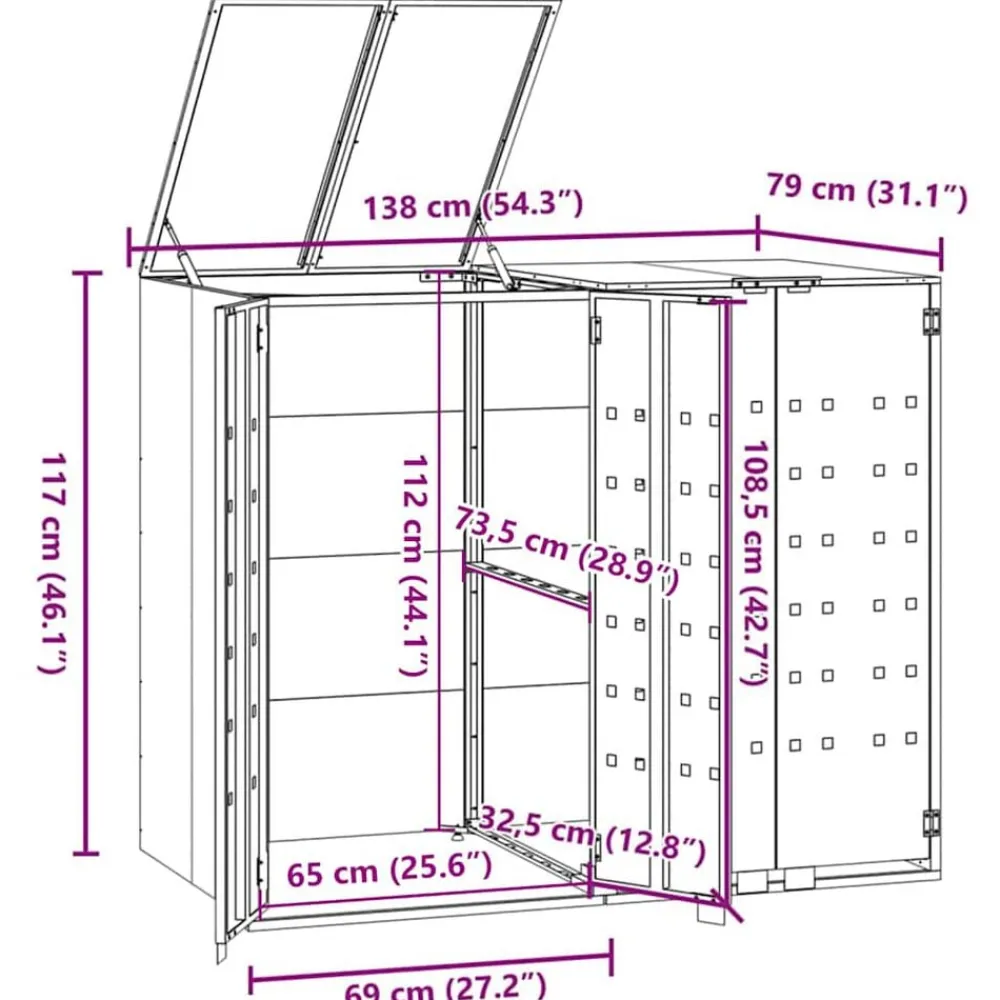 vidaXL Productos Del Hogar-Cobertizo de 2 contenedores de basura acero 138x79x117 cm
