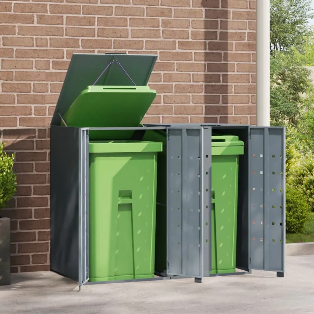 vidaXL Productos Del Hogar-Cobertizo de 2 contenedores de basura acero 138x79x117 cm