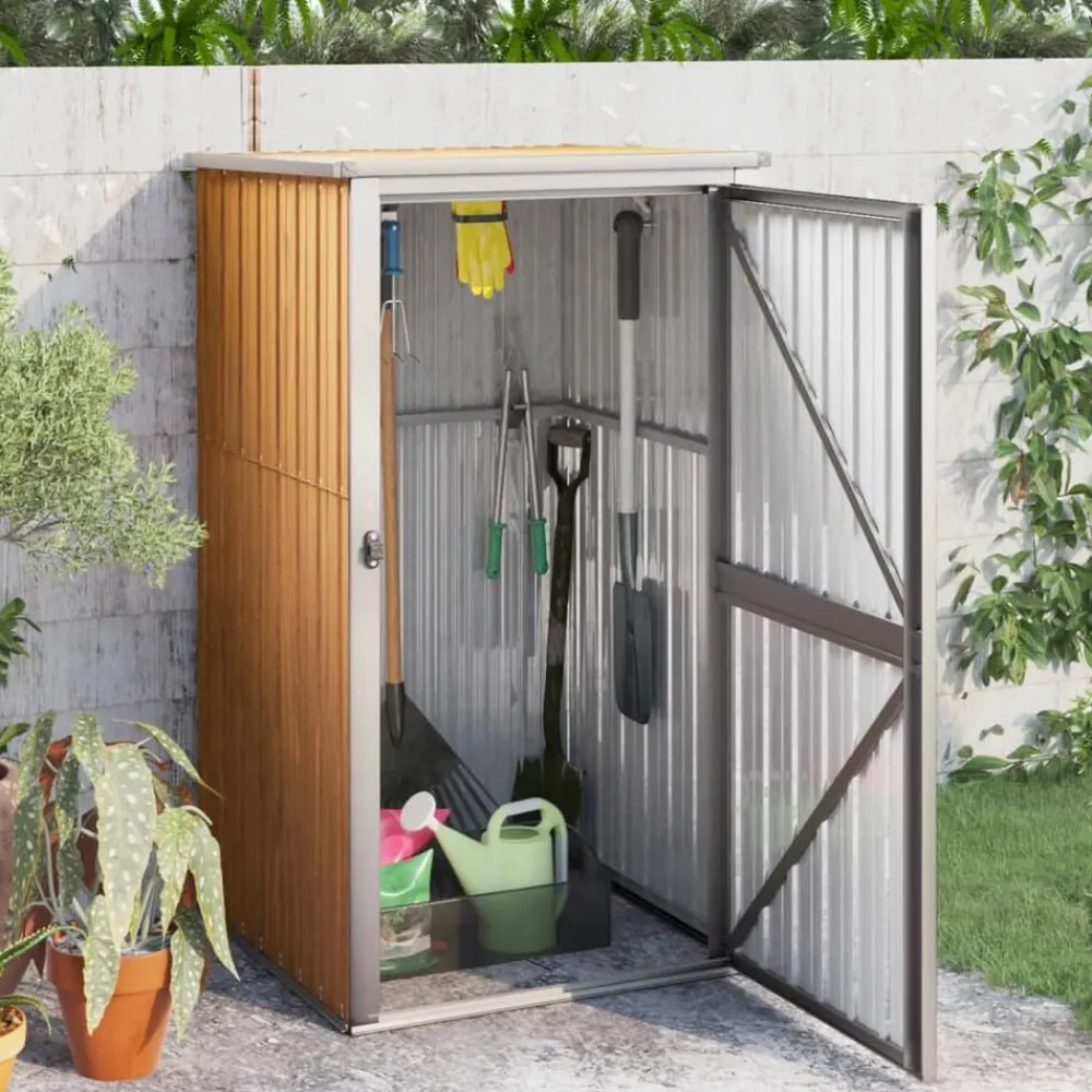 vidaXL Cobertizo de herramientas jardín acero galvanizado 88x89x161 cm Marrón Online