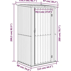 vidaXL Cobertizo de jardín acero galvanizado 118,5x97x209,5 cm Gris