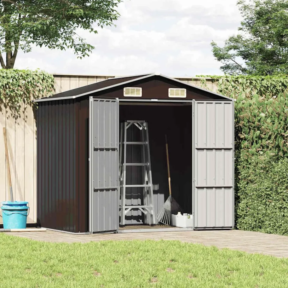 vidaXL Cobertizo de jardín acero galvanizado marrón 205x129x183 cm Marrón New