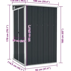 vidaXL Cobertizo de jardín de pared acero galvanizado 118x100x178 cm Antracita Outlet