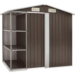 vidaXL Cobertizo de jardín con estantería hierro marrón 205x130x183 cm Marr&oacute;n Hot