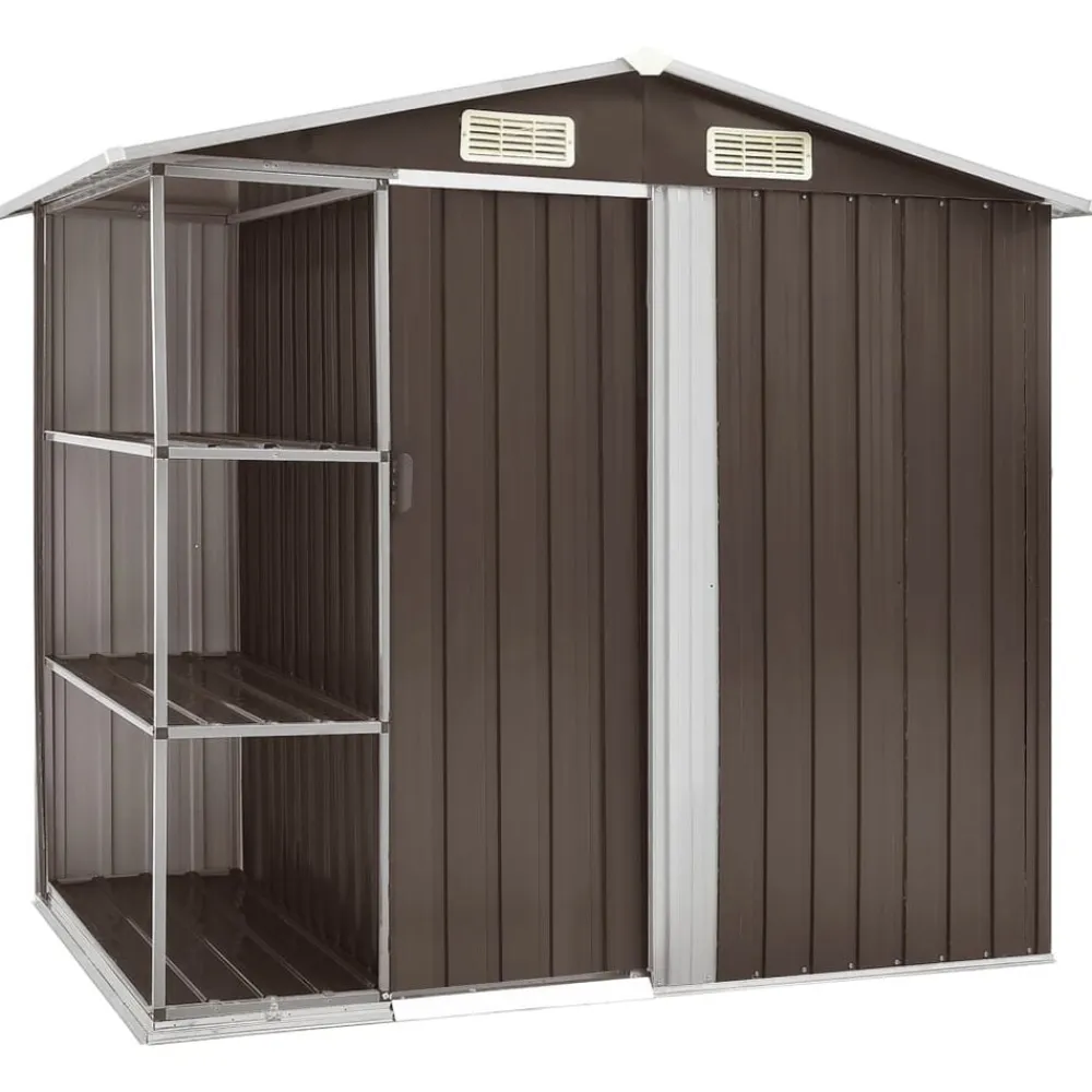 vidaXL Cobertizo de jardín con estantería hierro marrón 205x130x183 cm Marrón Hot