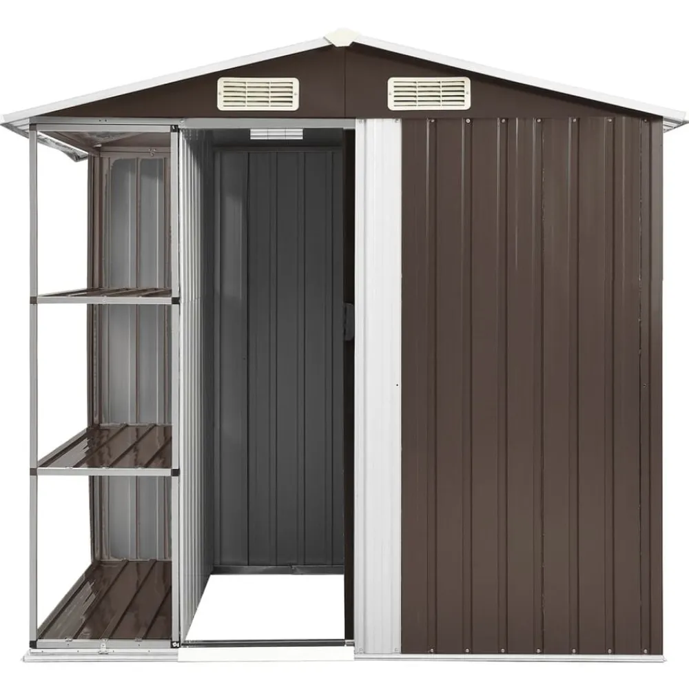 vidaXL Cobertizo de jardín con estantería hierro marrón 205x130x183 cm Marrón Hot