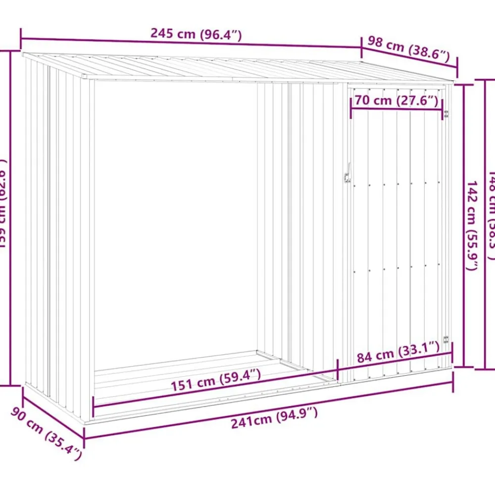 vidaXL Jardín-Cobertizo de jardín leña marrón acero galvanizado 245x98x159cm