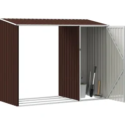 vidaXL Jardín-Cobertizo de jardín leña marrón acero galvanizado 245x98x159cm