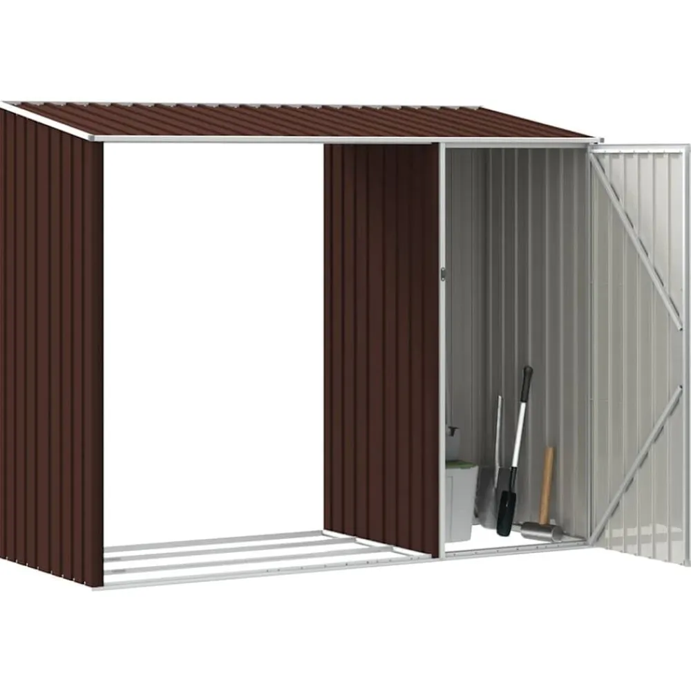 vidaXL Jardín-Cobertizo de jardín leña marrón acero galvanizado 245x98x159cm
