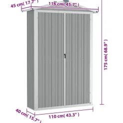 vidaXL Cobertizo de jardín acero galvanizado 116x45x175 cm Gris Clearance