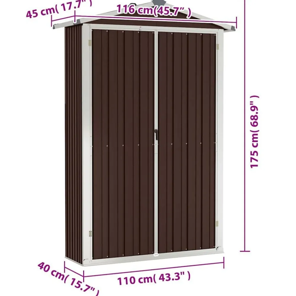 vidaXL Cobertizo de jardín acero galvanizado marrón 116x45x175 cm Marrón Sale