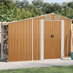 vidaXL Cobertizo de jardín acero galvanizado marrón 277x93x179 cm Marr&oacute;n claro Hot