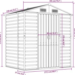 vidaXL Cobertizo de jardín acero galvanizado 191x130x198 cm Antracita New