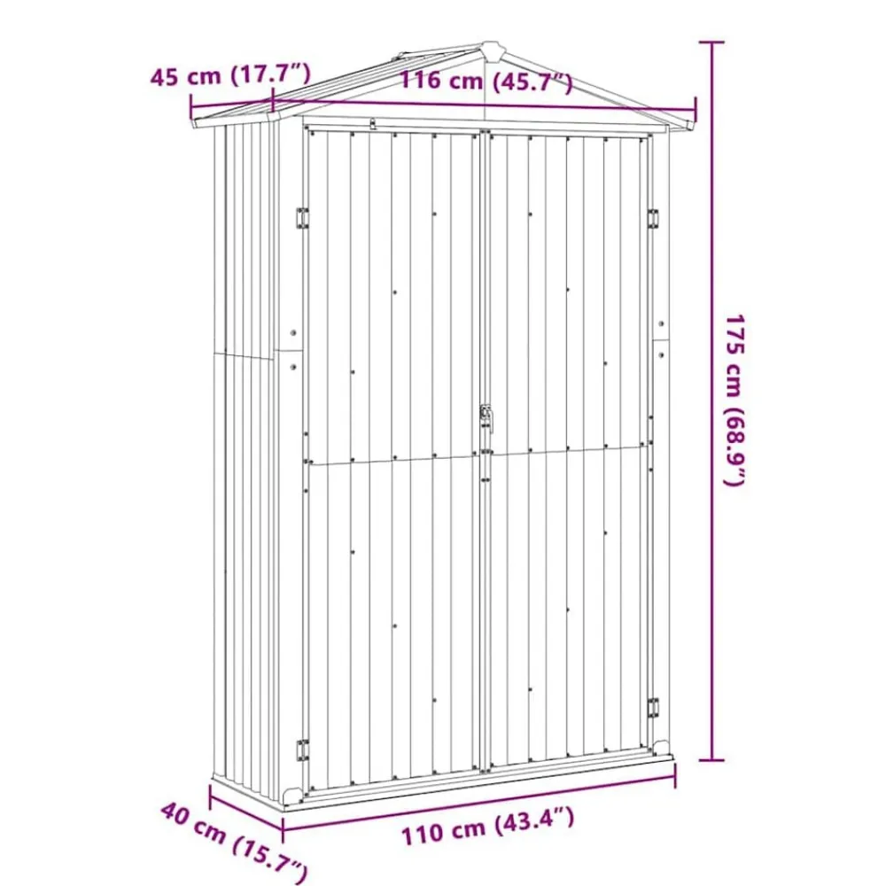 vidaXL Jardín-Cobertizo de jardín acero galvanizado 116x45x175cm