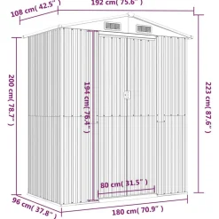 vidaXL Cobertizo de jardín acero galvanizado 192x108x223 cm Antracita Outlet