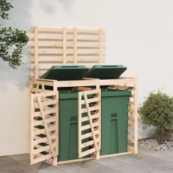 vidaXL Cobertizo doble para cubos de basura madera maciza de pino Pino natural