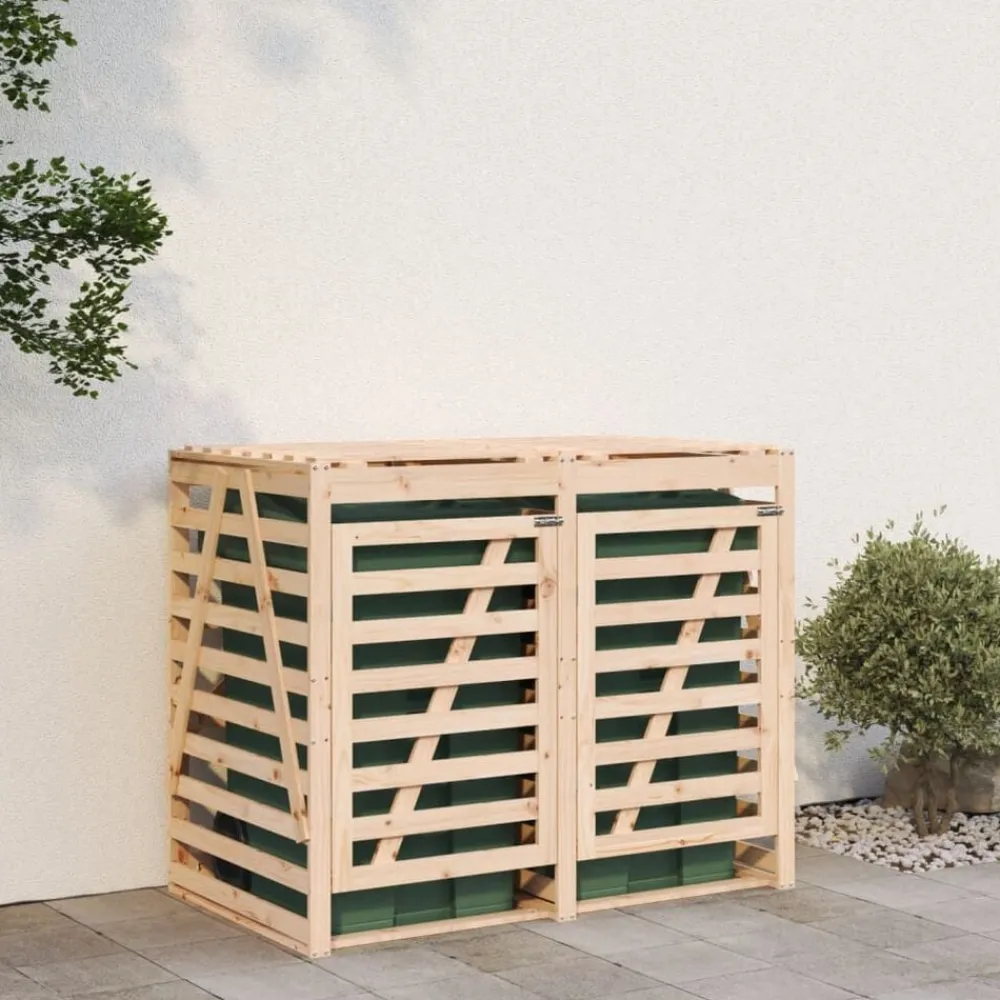 vidaXL Cobertizo doble para cubos de basura madera maciza de pino Pino natural