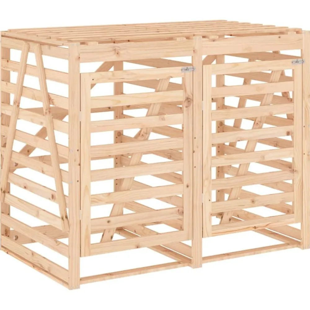 vidaXL Cobertizo doble para cubos de basura madera maciza de pino Pino natural