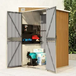 vidaXL Cobertizo jardín pared acero galvanizado marrón 118x100x178 cm Marr&oacute;n Outlet
