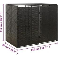 vidaXL Cobertizo para 2 contenedores de basura ratán PE 140x80x117cm Negro Online