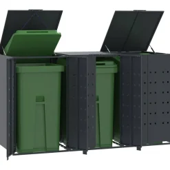 vidaXL Productos Del Hogar-Cobertizo para 3 cubos de basura acero 207x79x117 cm