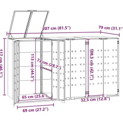 vidaXL Productos Del Hogar-Cobertizo para 3 cubos de basura acero 207x79x117 cm