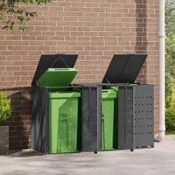 vidaXL Productos Del Hogar-Cobertizo para 3 cubos de basura acero 207x79x117 cm