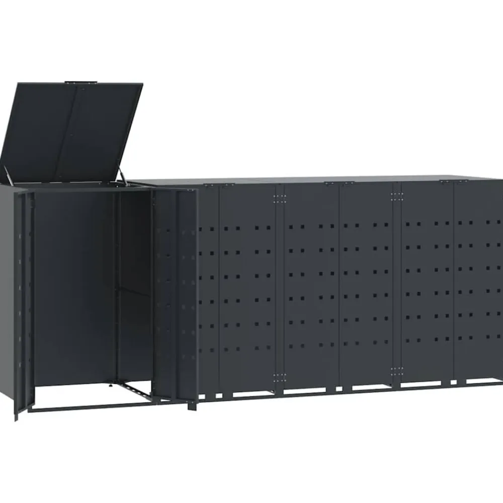 vidaXL Cobertizo para 4 cubos de basura acero 276x79x117 cm Antracita Hot