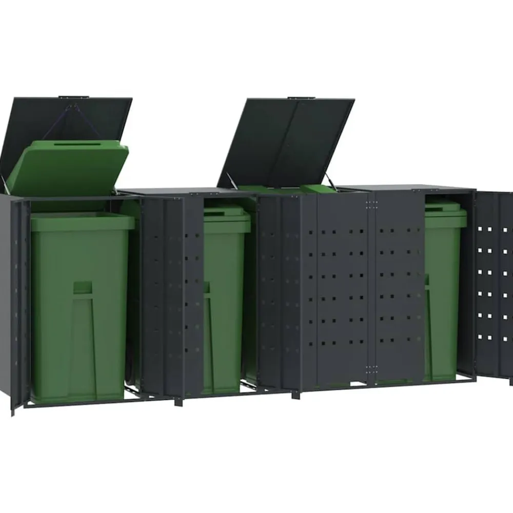 vidaXL Cobertizo para 4 cubos de basura acero 276x79x117 cm Antracita Hot