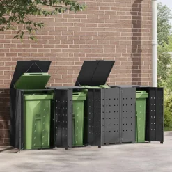 vidaXL Cobertizo para 4 cubos de basura acero 276x79x117 cm Antracita Hot