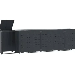 vidaXL Cobertizo para 6 cubos de basura acero 414x79x117 cm Antracita Clearance