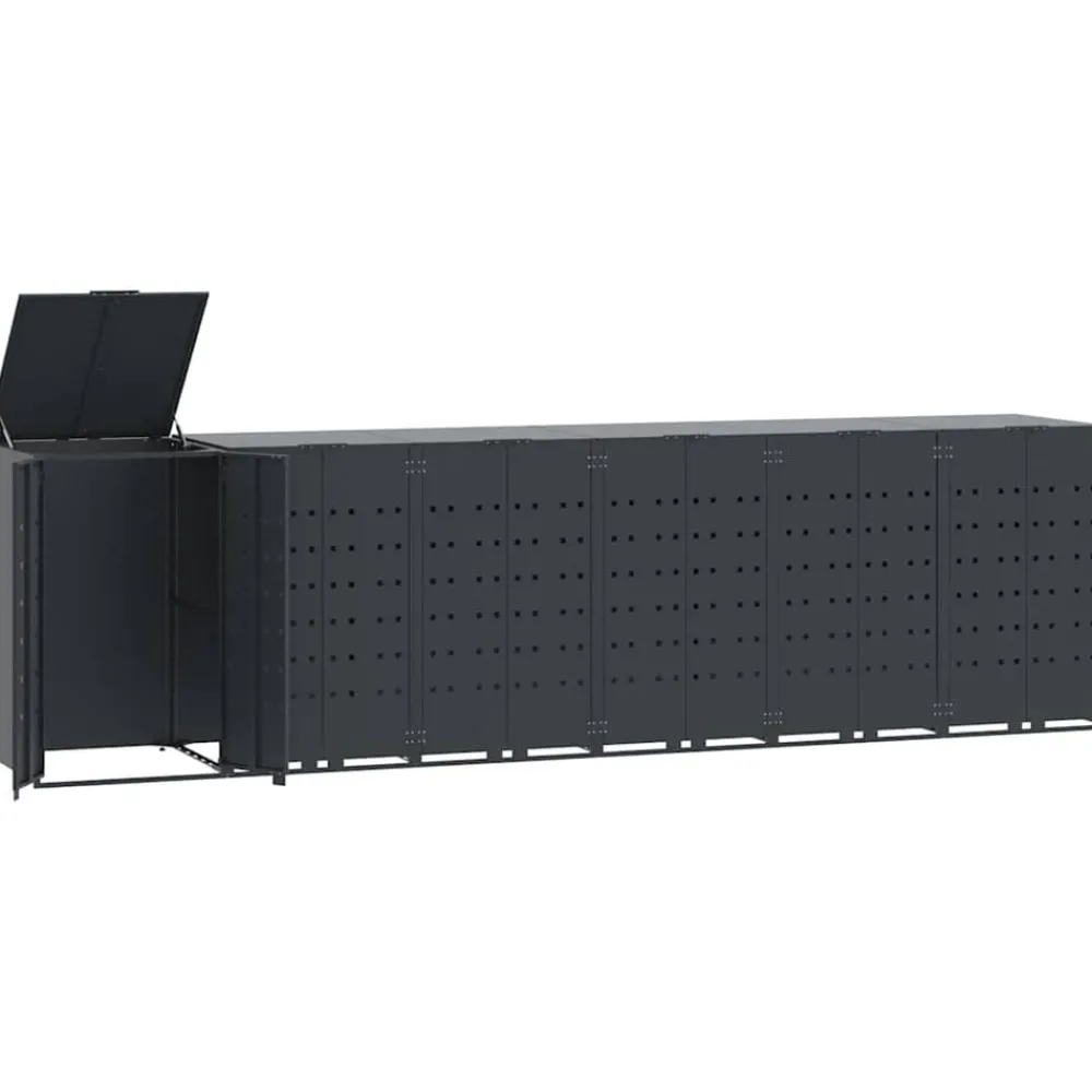 vidaXL Cobertizo para 6 cubos de basura acero 414x79x117 cm Antracita Clearance